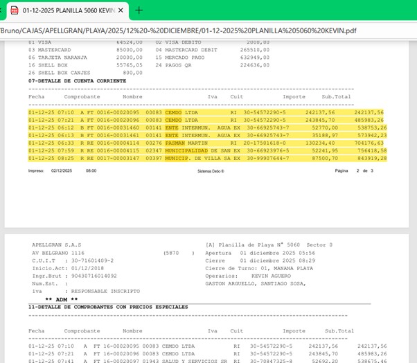 Planilla - Cuentas Corrientes